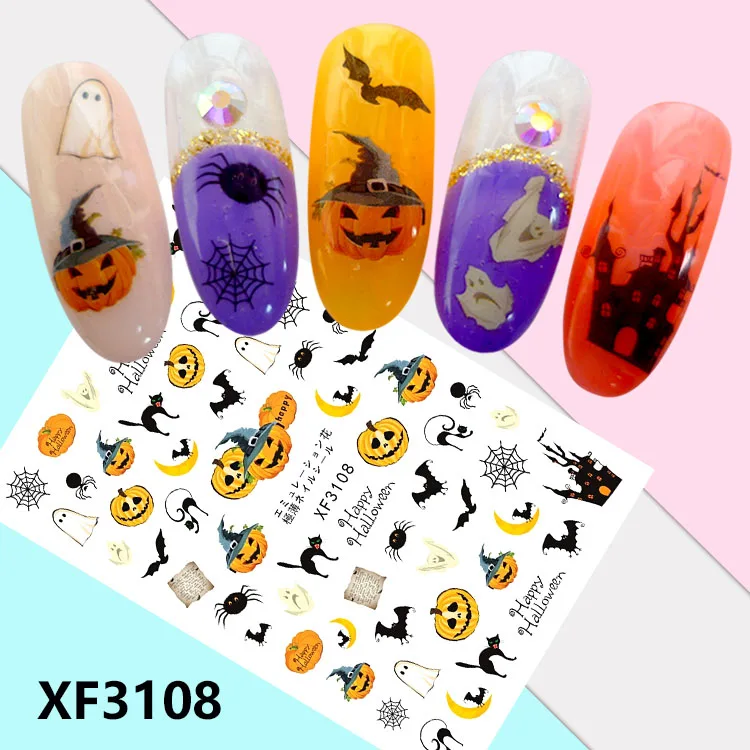 Хэллоуин моделей! Лак для ногтей задний клей дизайн ногтей стикер для украшения ногтей - Цвет: XF3108