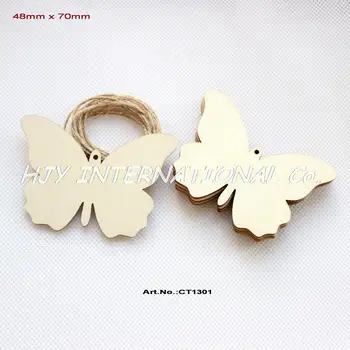 

(14pcs/lot) 70mm Blank Unfinished Wood Butterfly Wedding Tags With Strings 2.8"-CT1301