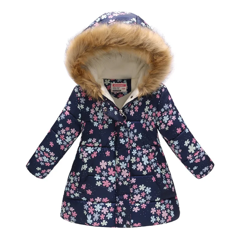 Зимние теплые куртки для девочек, 36 цветов детская модная плотная верхняя одежда с принтом Одежда для детей осеннее пальто с капюшоном для маленьких девочек, YJ137 - Цвет: 12-Blue Snowflakes