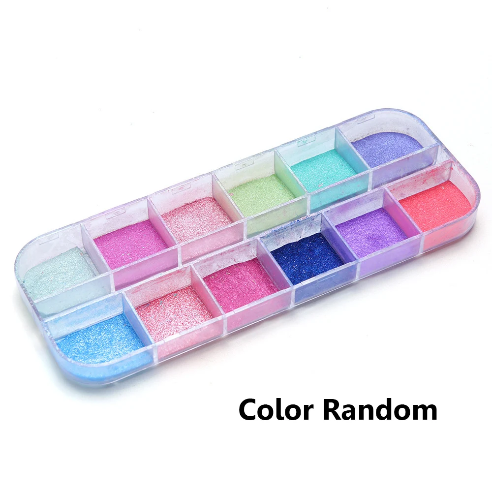 Color Random 12 решеток хрома для украшения ногтей порошок погружения Мерцающая пыль красочный пигментный порошок перламутровый блеск - Цвет: Color Random