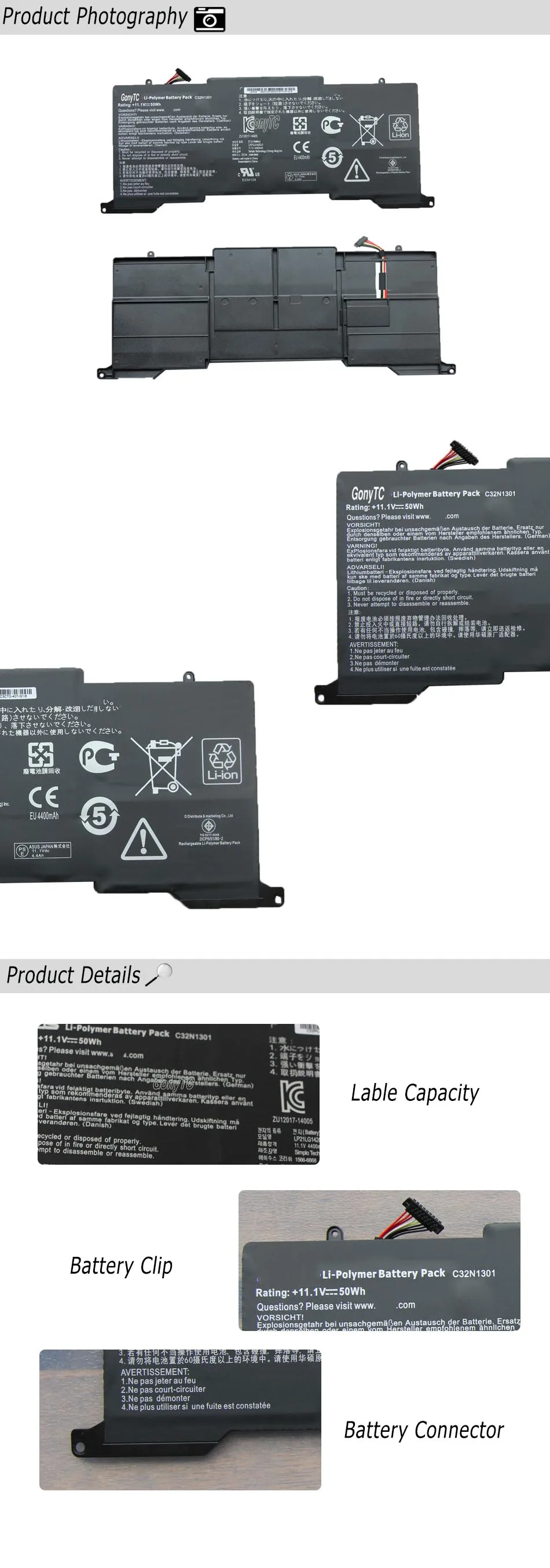 GONYTC C32N1301 Аккумулятор для ноутбука Asus Zenbook UX31L UX31LA Sereis UX31LA-C4048H UX31LA-R5031H UX31L 11,1 V 50WH