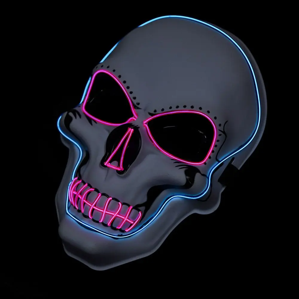 Pink Blue Light Mask Маска на Хэллоуин Led Светящиеся вечерние страшные маски череп El проволока светящаяся маска Светящиеся в темноте DIY декоративный реквизит на Хэллоуин костюм - Цвет: Pink Blue Light Mask