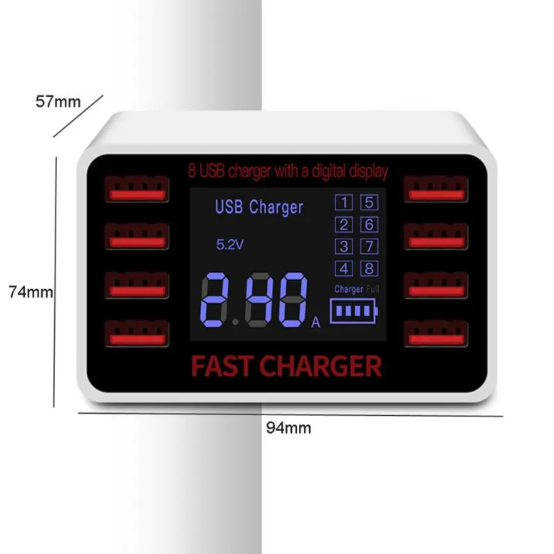 5V 2.4A 8 Ports USB Charger LED Current Display Charging Dock Station Adapter