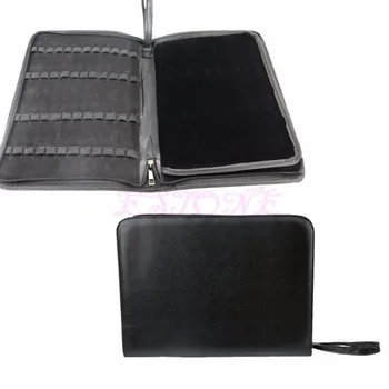 

Black Large PU Faux Leather Fountain 48 Pens Pencil Case Storage Zip Bag Holder