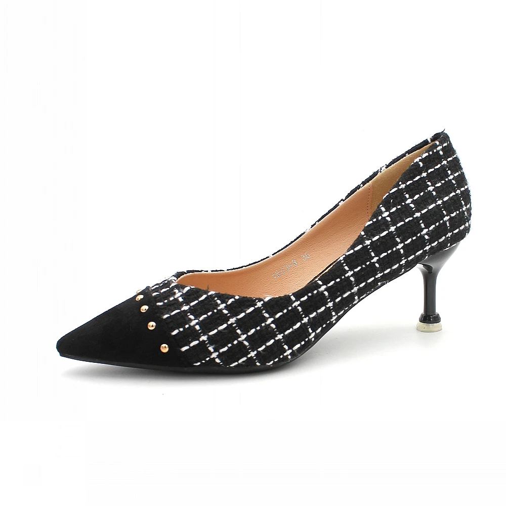 

2020 Brand Spring Autumn Women Pumps Women's 6cm High Heels Shoes Gingham Pointed Toe Single Shoes Office Ladies Females Shoes