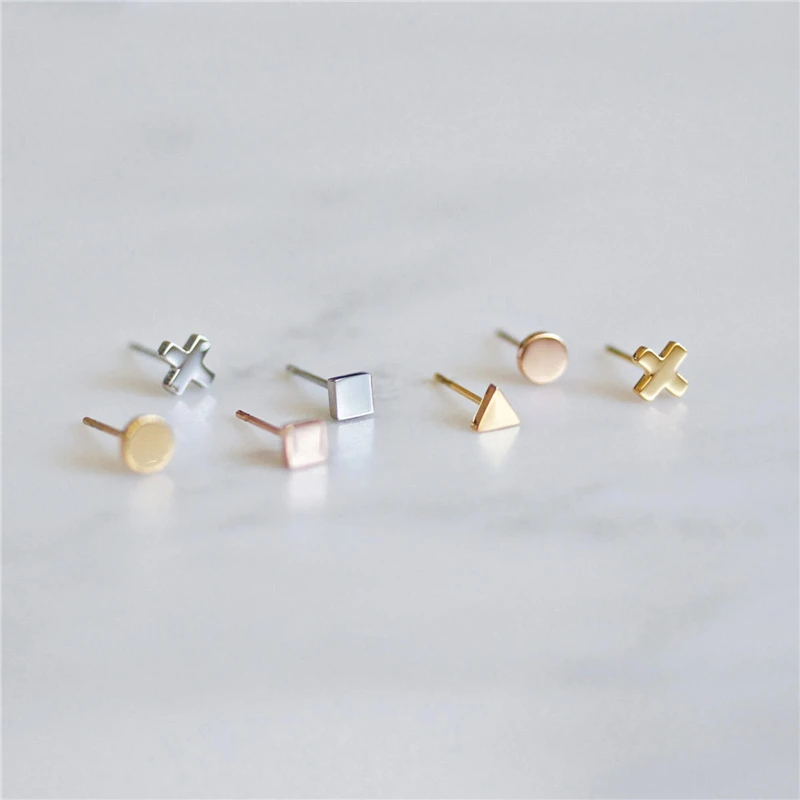 Серьги-гвоздики из нержавеющей стали круглые минималистичные маленькие серьги-гвоздики розового, золотого, серебряного цвета серьга геометрической формы подарок для женщин