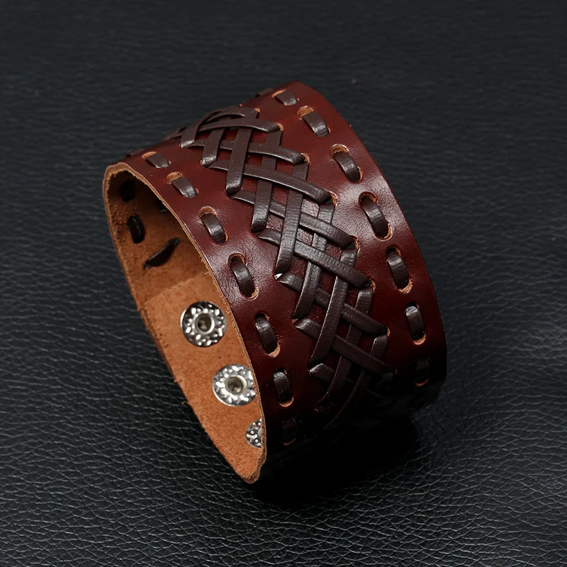 Black Wrap Woven Handmade Men Bracelets Male Women Leather Bracelet Men Bangle Jewelry Gift