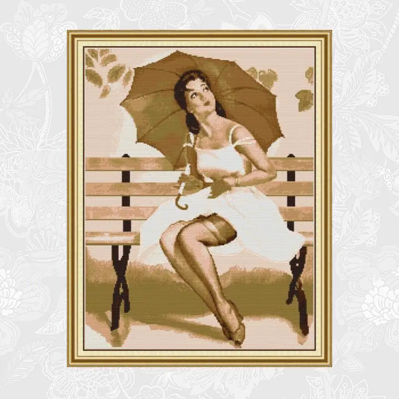 

Woman with the umbrella Patterns Printed on Canvas Cross-stitch DIY Handwrok Cross Stitch Embroidery Thread Sets Needlework