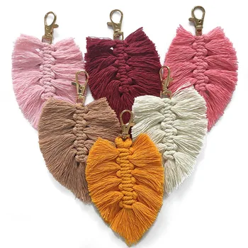 

Cpop Macrame Hand-Woven Peach Heart Macrame Cotton String Fringed Key Chain Bags Pendant Creative Tassel Keychain Accessories