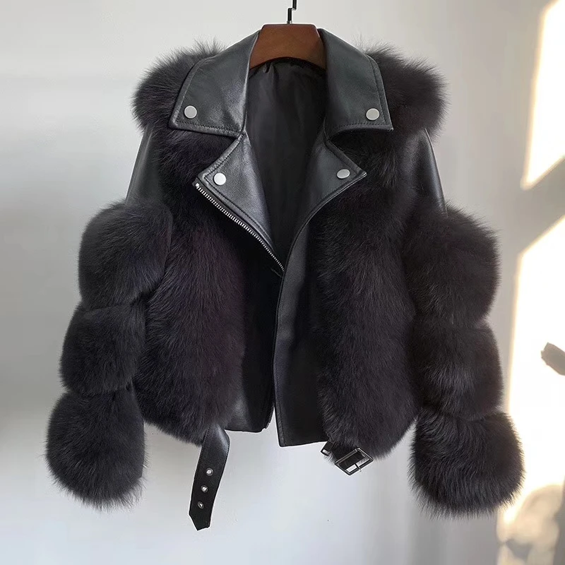 ZDFURS* Новое Поступление Женское зимнее плотное меховое пальто натуральный Лисий мех жилет высокое качество Лисий жилет меховой жилет - Цвет: dark grey
