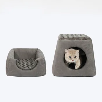 

All Season Foldable Pet Nest Warm Sleeping Nest for Cat Bed Small Dog Kennel Square Pet Cat House Cute Pet Supplies