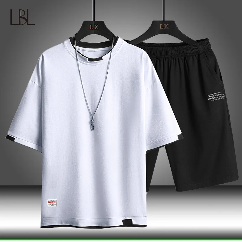 Tracksuit Men T-Shirt Shorts-Sets Summer Set Casual 2PCS