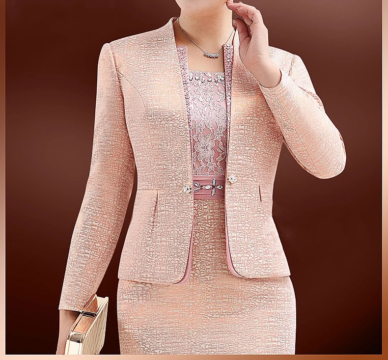 Lace Mother of the Bride Dresses Knee Length 2 Piece Jacket Wedding Party Groom Gown