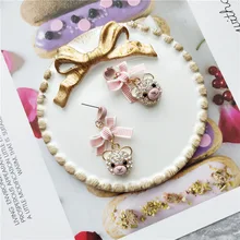 Корейские маленькие милые Мультяшные медведи бантик для головы узел Циркон простые женские Девушки серьги-гвоздики модные ювелирные изделия Holiday-JQD5-W2