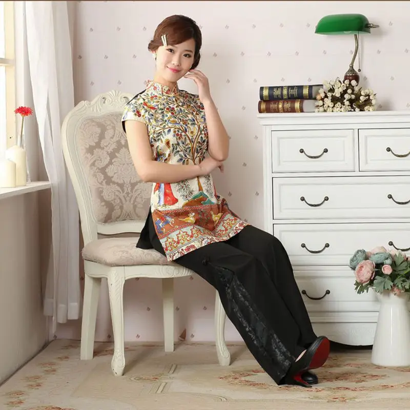 Китайский стиль ретро женский летний Повседневный короткий топ cheongsam Улучшенный Повседневный модный костюм Tang Летняя женская рубашка