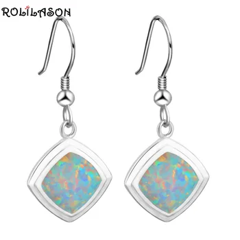 

ROLILASON Top Sell Precious Gift for Women White Fire Opal Silver Drop Earrings Fashion Opal Jewelry OES648