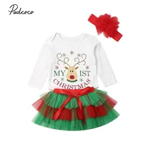 Детская одежда весна-осень в стиле принцессы для маленьких девочек на Рождество, на возраст от 0 до 24 месяцев, длинный рукав, олень, Лось комбинезон фатиновые юбки-пачки Наряд на Рождество