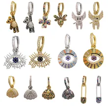 1 шт. маленькие серьги-кольца в виде ракушки сглаза безопасная булавка свинья цветок пчела медведь серьги Радуга CZ ювелирные изделия золото серебро Коло падение индийский