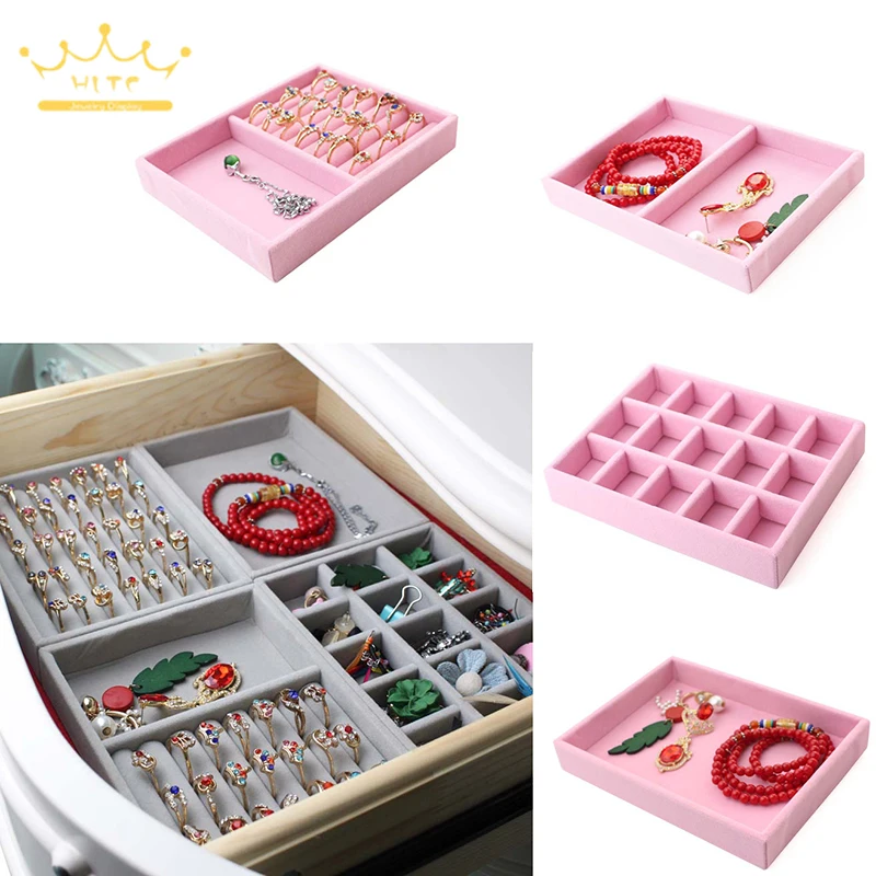 

Jewelry Storage Tray Organizer Velvet Jewelry Tray Display Ring Earring Tray Bracelet Necklace Pendants Holder Case