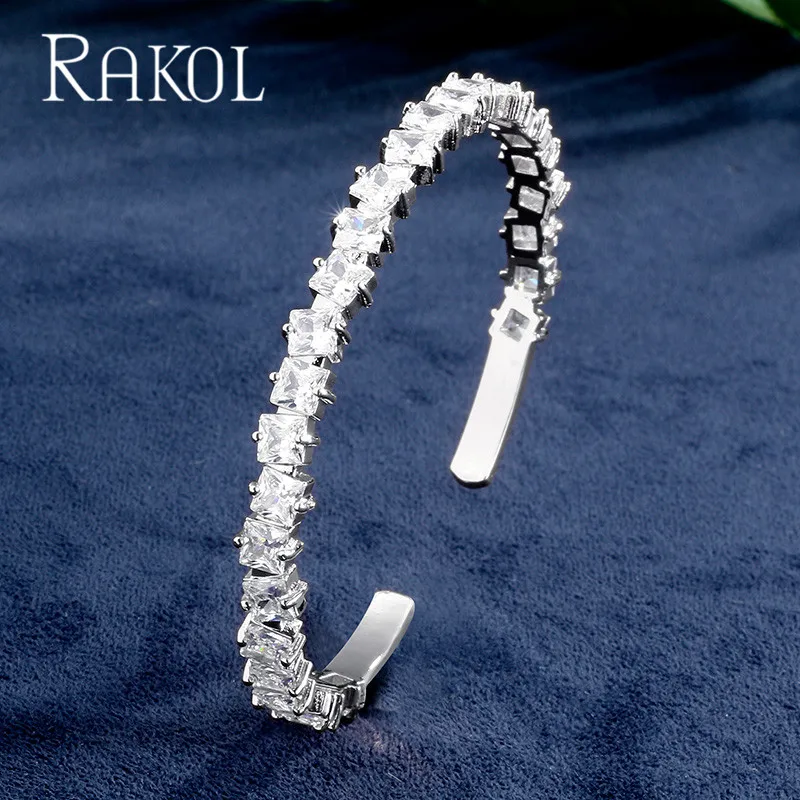 RAKOL Новая мода квадратный кубический цирконий багет Bijoux Браслет-манжета и браслет для женщин Свадебные украшения RB21477