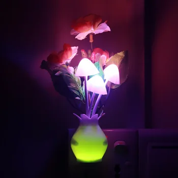 

Romantic Fashion colorful Light LED Night Light Sensor Plug-in Wall Lamp Home Decor Illumination Mushroom Fungus US Plug Lamps