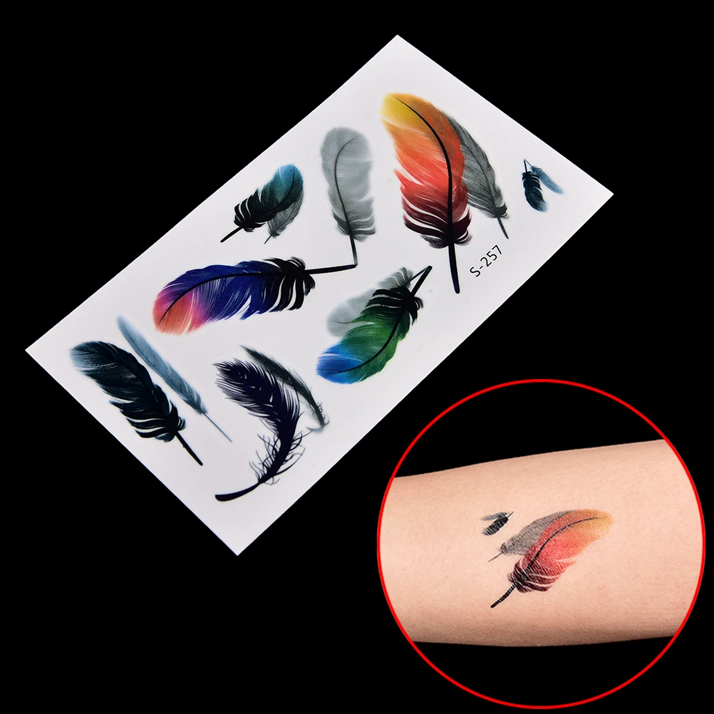 1 шт., водостойкая временная татуировка, наклейка на боди-арт, цветное 3D перо, Женская татуировка, переводная вода, поддельные татуировки, флеш-тату