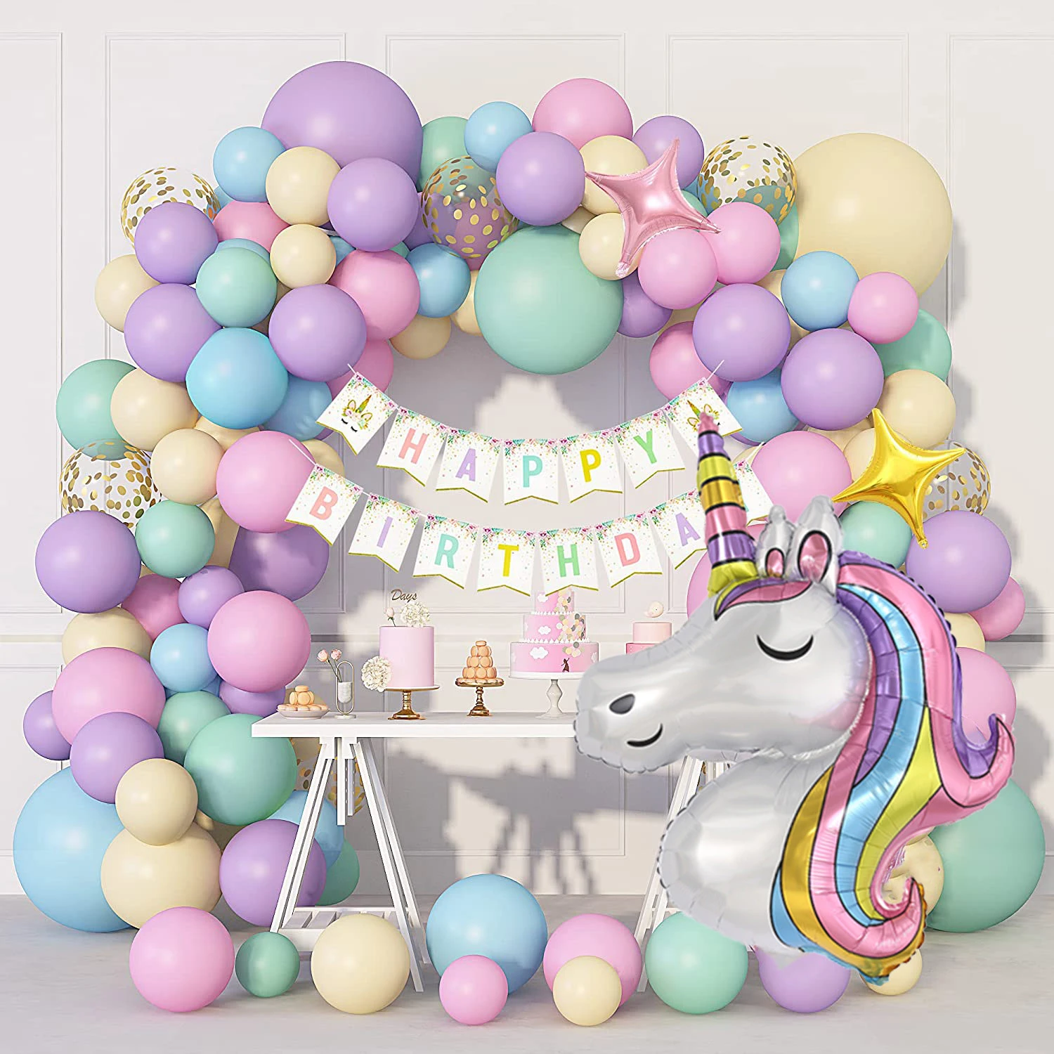 Baby Shower Latex Arch FOIL Unicorn Star Ballons 1st Anniversaire photos bannières de