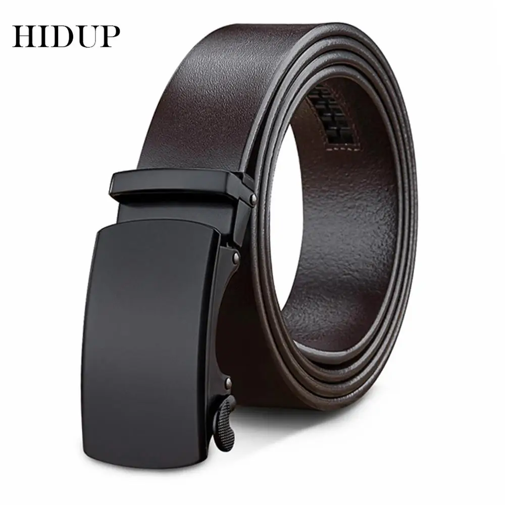 HIDUP Famous Name Designers Top Quality Pure Solid Cow Cowhide Leather Ratchet Belts Formal Styles Automatic Belt for Men NWJ646