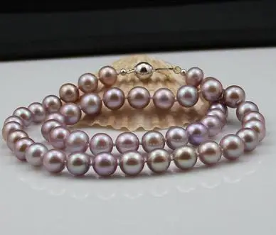 

Charming 9-10mm round purple South Sea natural pearl necklace 18 inch S925 silver