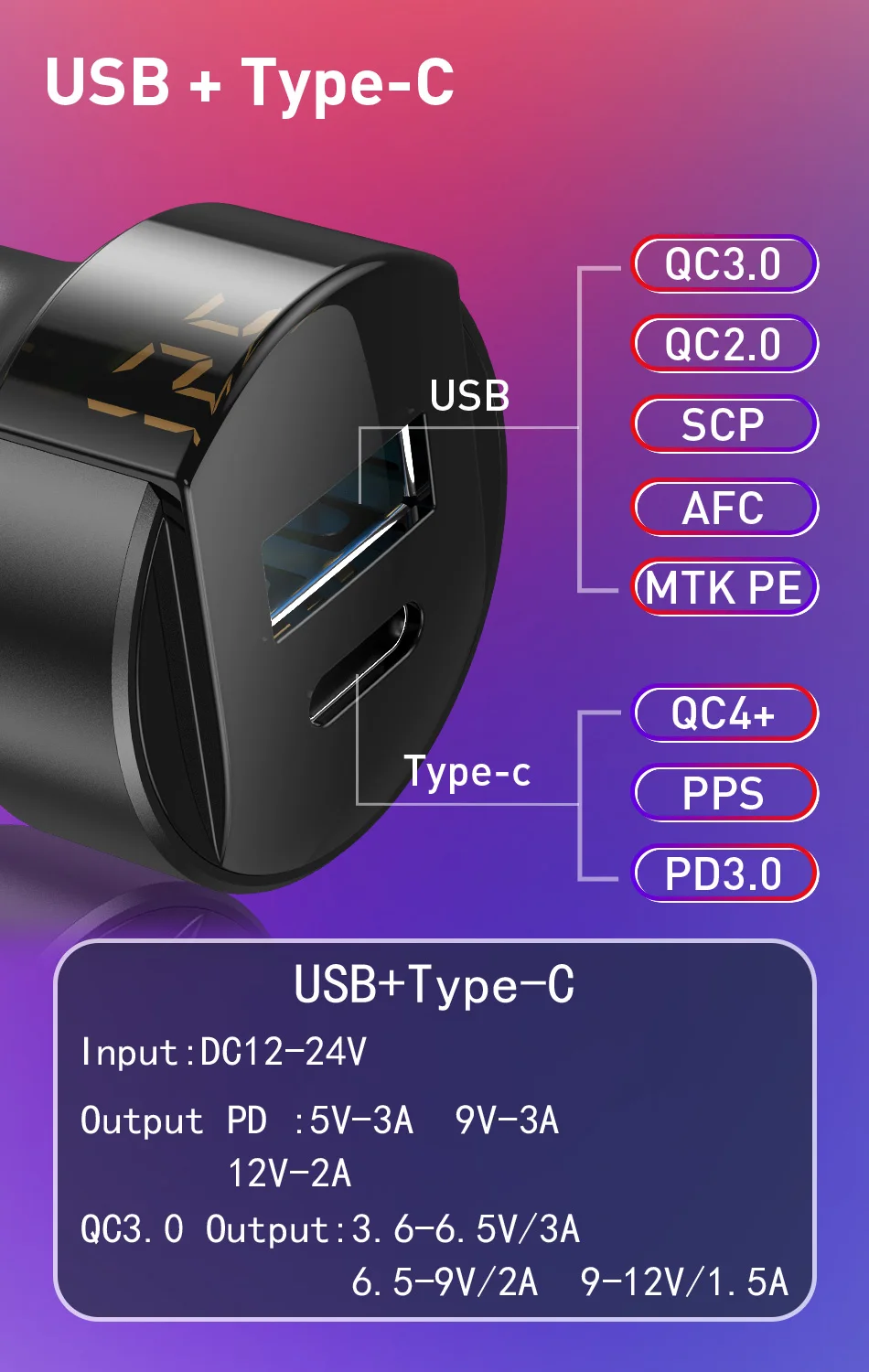 USLION PD цифровой дисплей 45 Вт Быстрая зарядка 3,0 USB Автомобильное зарядное устройство для iPhone 11 Pro Max Xiaomi samsung Redmi Note QC3.0 QC type C