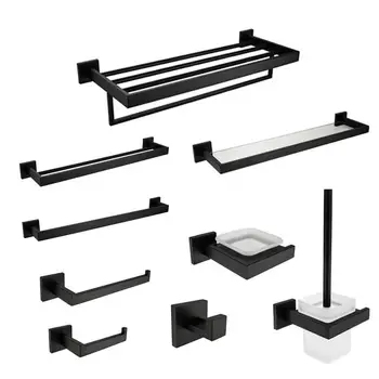 

SUS 304 Stainless Steel Bathroom Hardware Set Black Matte Paper Holder Toothbrush Holder Towel Bar Bathroom Accessories