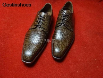 

Oxford Shoes Brown Calfskin Sole Custom Dress Shoes Handmade Crocodile Pattern Cowhide High-end Customize Vintage for Men Solid