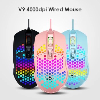 

VODOOL Buttons 4 Gears USB Wireless RGB Mouse Rechargeable 3 Gears 4000 DPI Adjustable Hollow Honeycomb Gamer Mic