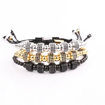 JARAVVI Luxury CZ Charm Stainless Steel Beads Friendship Macrame Bracelet Men Jewelry Gift