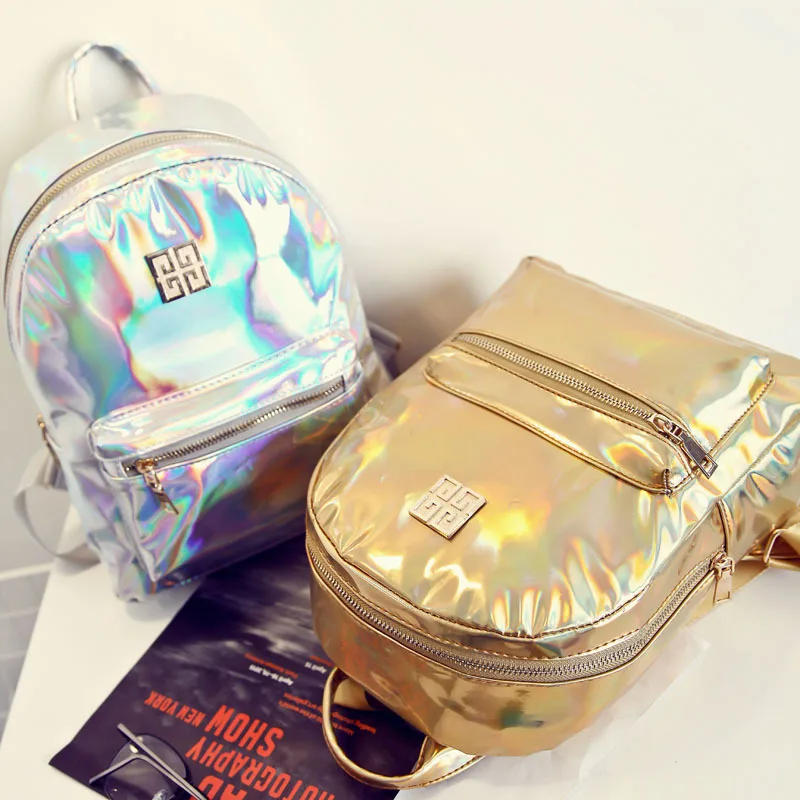 

Factory direct selling Korean version laser double shoulder bag fashion reflective PU leather women's bag leisure travel bag