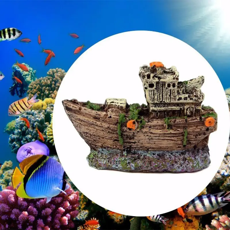 Wreck Aquarium Landscape Sailing Boat Sunk Ship Destroyer Fish Tank Cave Decor Resin Ornament Landscaping Decoration Py