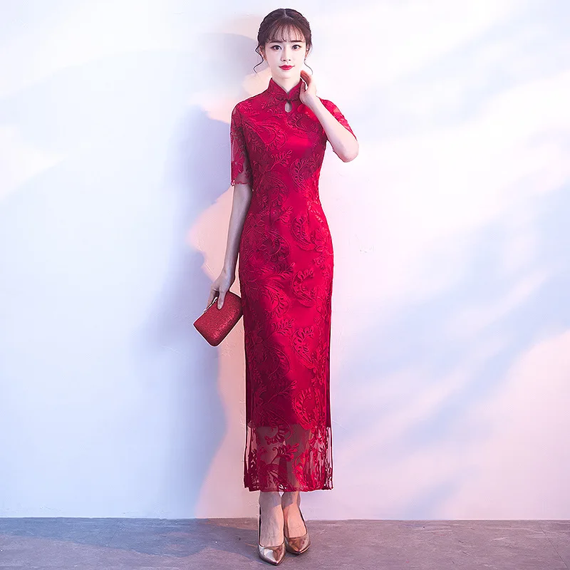 

Red Bride Toast Cheongsam 2020 New Slim Long Retro Wedding Dress