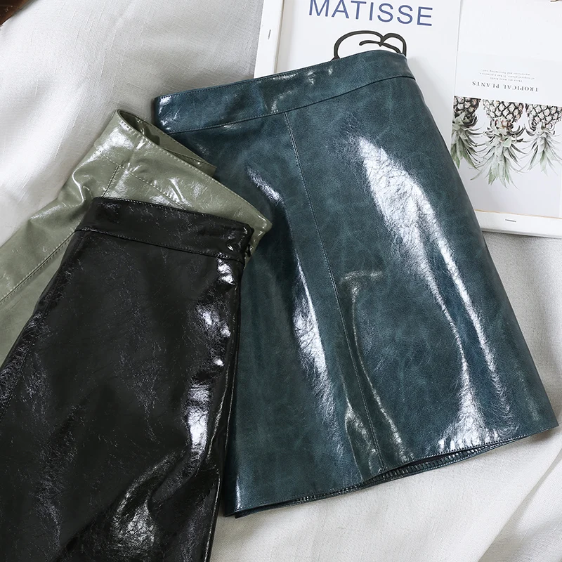 

2019 New Arrival Autumn And Winter Women PU Leather Pencil Skirts High Waist Mini Short Skirt Stretch Party Vestidos