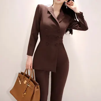 

Office Ladies Irregular Double Breasted Women Jumpsuit Notched Elegant Ankle-length Pant Jumpsuits Slim Waist Long Playsuit 2020