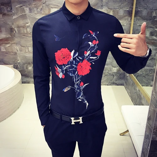 Горячая новинка Мужская рубашка Camisa Masculina с длинным рукавом мужская рубашка из хлопка с принтом Облегающая рубашка Уличная Повседневная рубашка - Цвет: CS27-black