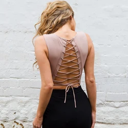 Macacão feminino de algodão sem mangas, novo bodysuit para mulheres, com as costas abertas, botões de amarrar