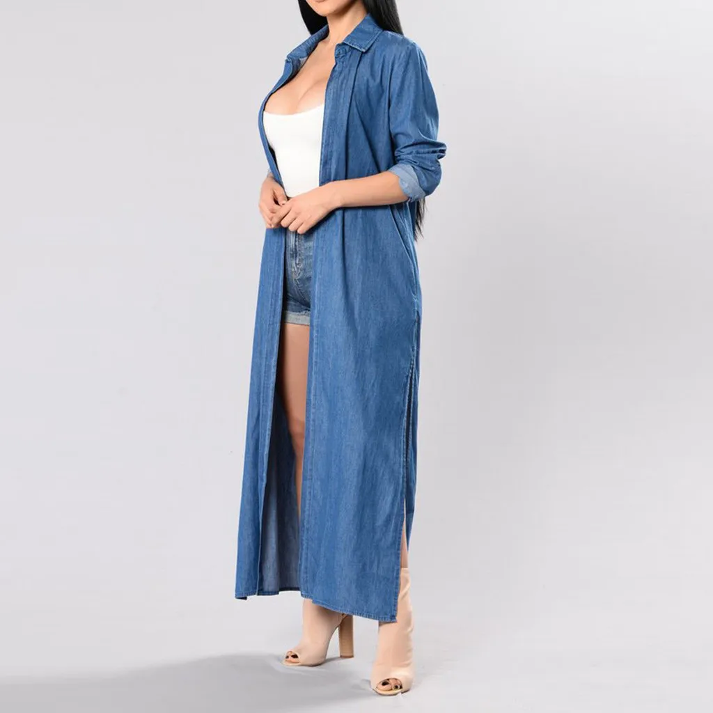Женская куртка осень зима длинный рукав сплошной Женский Жакет длинный узор сексуальный джинсовый кардиган накидка пальто куртка chaqueta mujer
