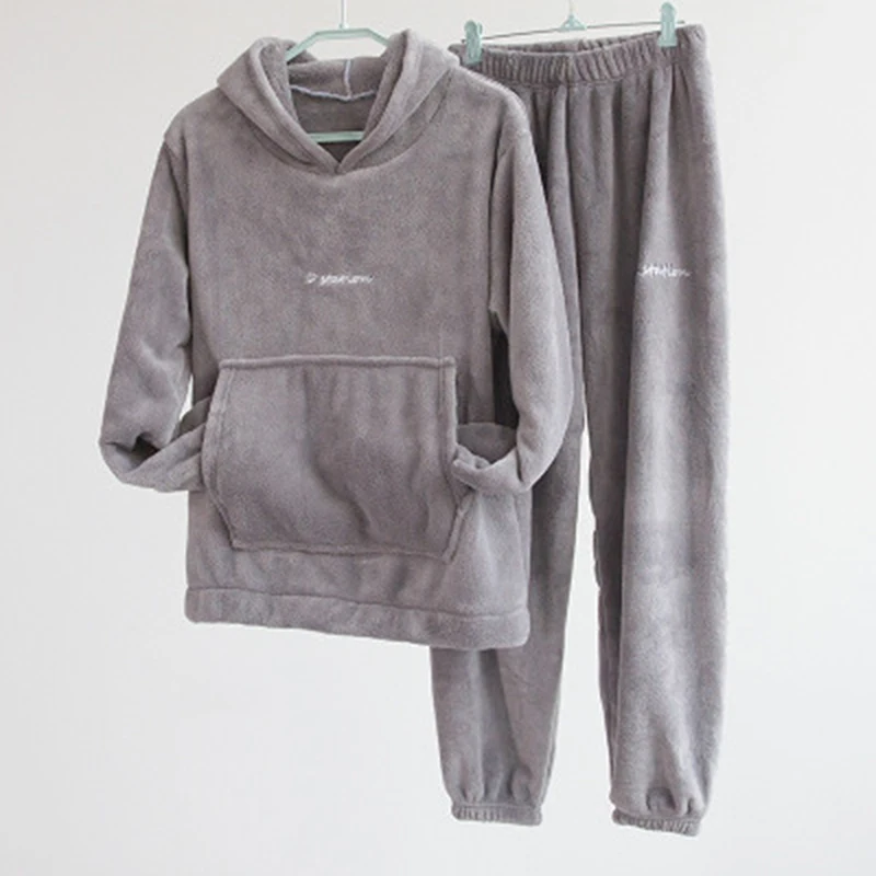 Women Flannel Pajamas Soft Lingerie Sets Long Sleeve Top Round Neck Full T-shirt and Pants Warm Home Underwear |