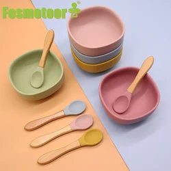 Fosmeteor Baby Silicone Bowl Fork Spoon Set Silicone Bowl & Spoon Learning Dishes Tableware Suction Bowl BPA Free Baby Product
