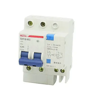 AC 230V 20A 2 Полюса Защита от перегрузки ELCB замыкание утечки