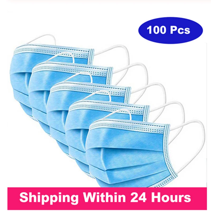 

100 Anti-Pollution 3 Laye Mask dust protection Mask Disposable Face Masks Elastic Ear Loop Disposable Dust Filter Safety Maska