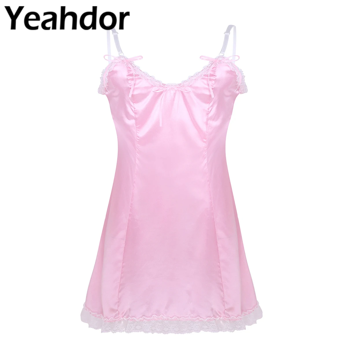 

Men Adults Sissy Sleepdress Smooth Satin Adjustable Spaghetti Shoulder Straps V-neckline Low Back Gay Fancy Vintage Slip Dress