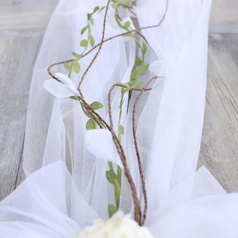 Женский бант головной убор в форме гирлянды ручной вязки невесты белая Роза свадебное платье аксессуары фотография Фата
