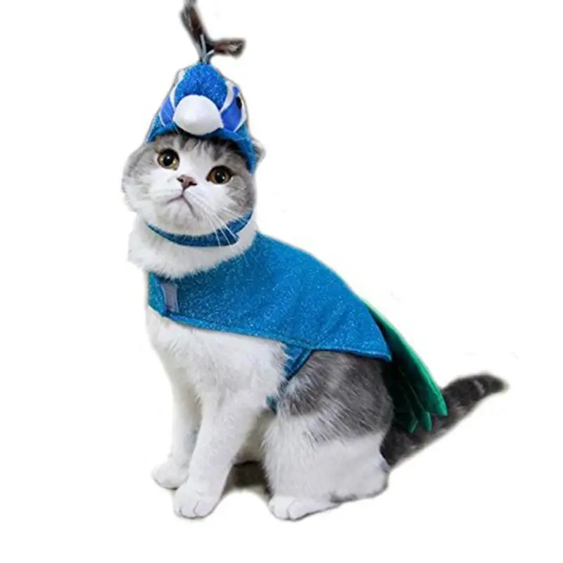 Pet Cat Павлин Костюм со шляпой для маленьких собак Забавный фестиваль косплей одежда