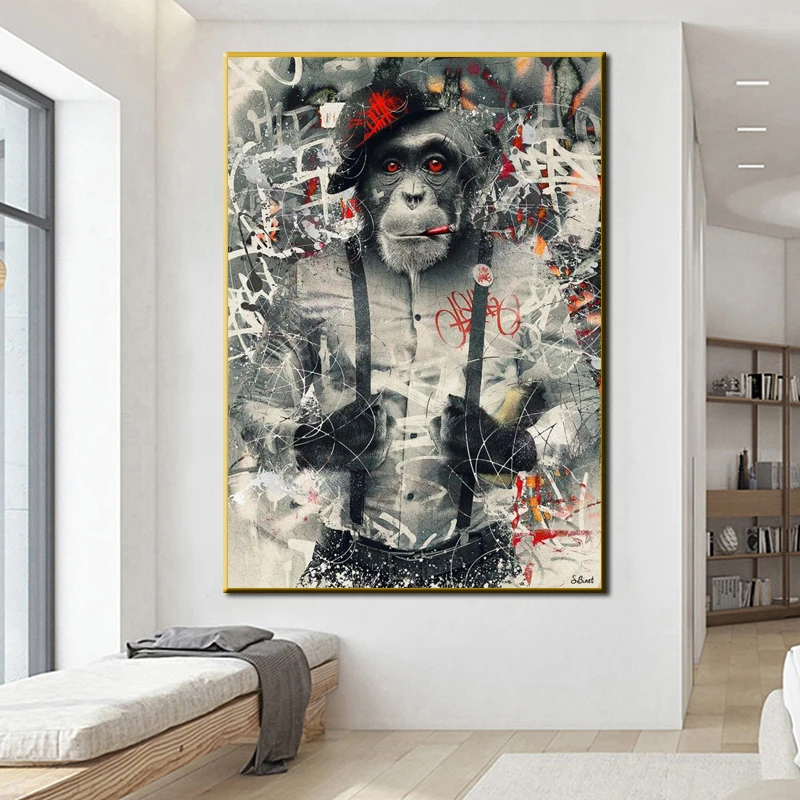 

Modern Wall Art Decor Animal Graffiti Art Monkey Canvas Painting Cuadros Wall Art Posters Prints Wall Pictures for Living Room